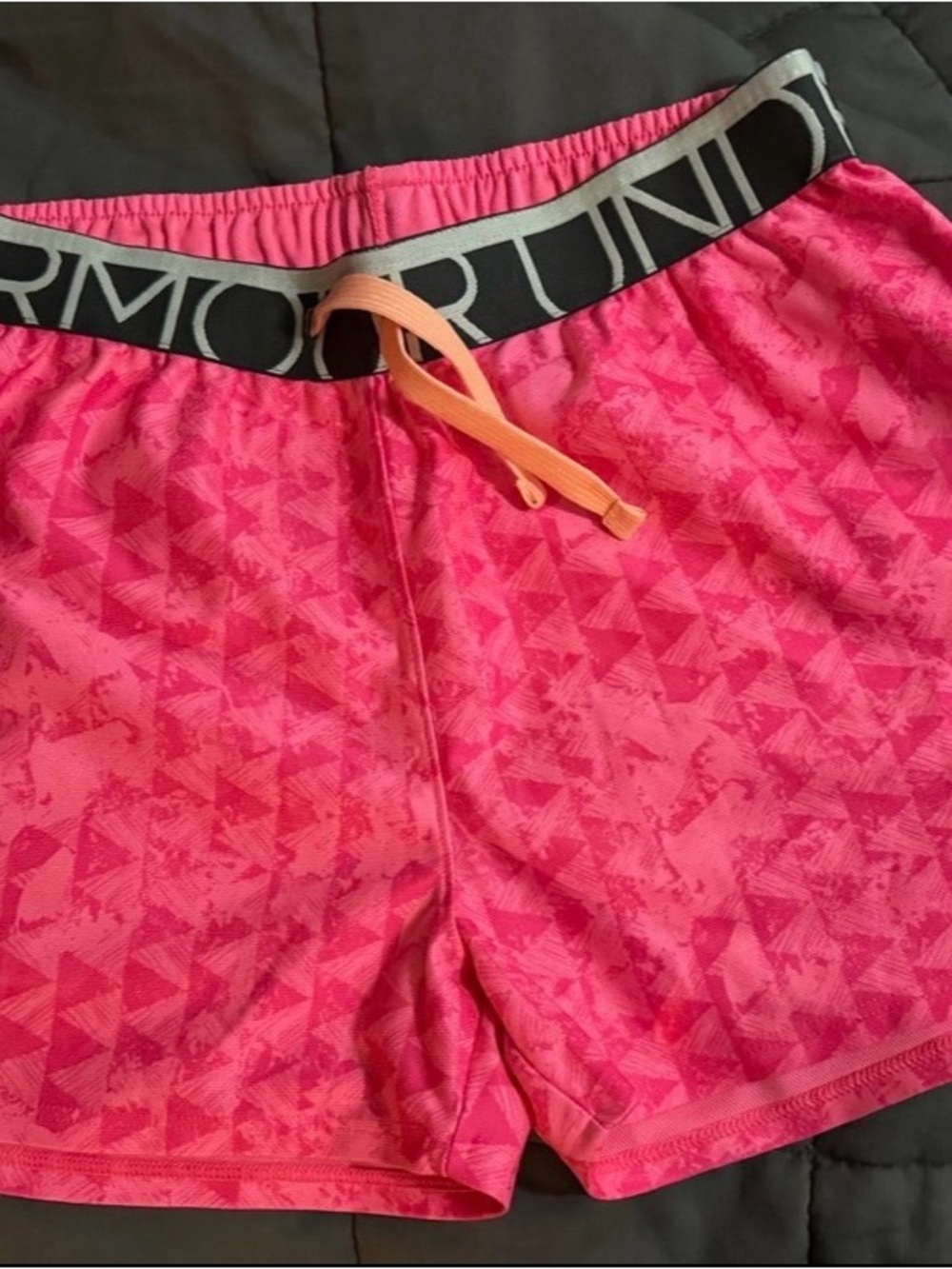 Under Armour Pink Athletic Shorts with Elastic Logo Waistband youth large